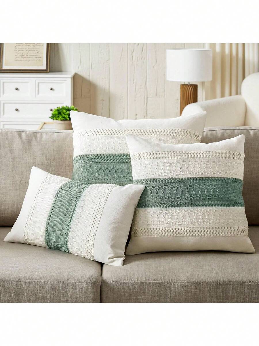 1pc Bohemian Throw Pillow Cover, Soft Farmhouse Decor Couch Cushion Cover, Gray Green Pillow Case For Sofa, Bed, Living Room - Green - View 1