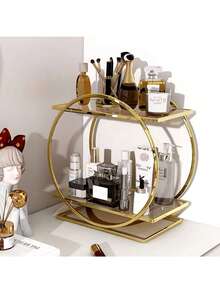 Luxury Cosmetics Storage Rack Bathroom Counter Counter Table Organizer Large Capacity Cosmetics Storage Rack, Double-Layer Desktop Metal Perfume Display Rack, Suitable For Cosmetics And Skin Care Products Dresser Storage Rack
