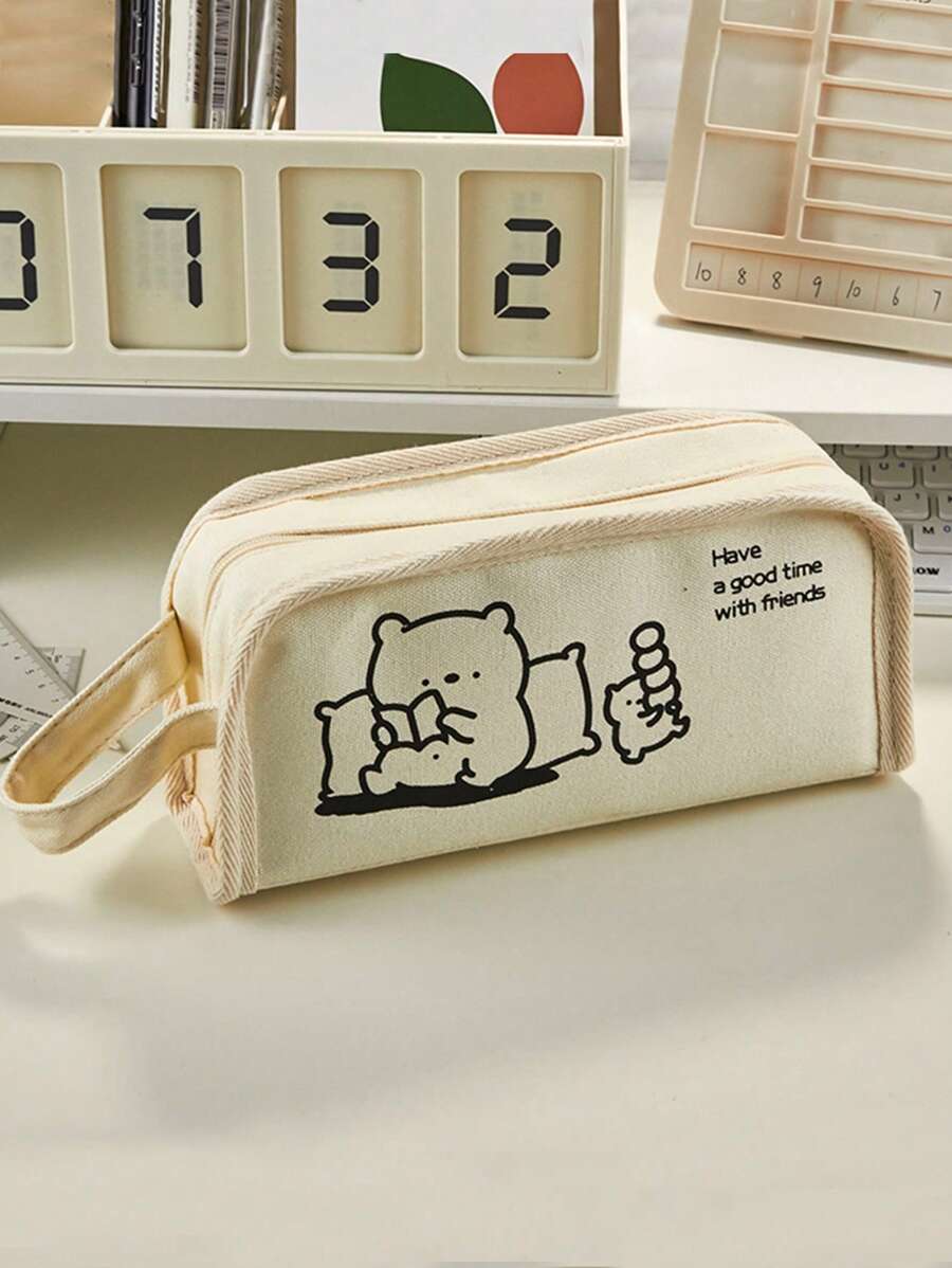 1 pieza Estuche de lápices de gran capacidad, su diseño de entrepiso proporciona suficiente espacio para guardar cómodamente toda la papelería, bolsa de estuche de lápiz con cremallera, papelerarr, Backcil P, bolso escolar