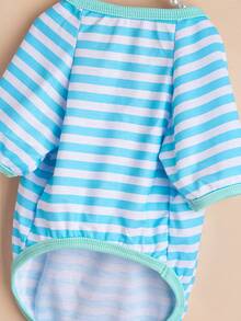 休闲时尚斗牛犬新款中小型宠物狗 T 恤，条纹圆领，春夏季 - 藍白色 - 查看 6