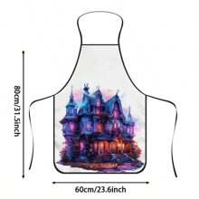 1pc Halloween Witch Cauldron Print Apron, Durable Polyester Material, Suitable For Cooking, Barbecue, Gardening, Painting, Manicure, Unisex, Indoor And Outdoor Use
