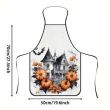 1pc Halloween Witch Cauldron Print Apron, Durable Polyester Material, Suitable For Cooking, Barbecue, Gardening, Painting, Manicure, Unisex, Indoor And Outdoor Use