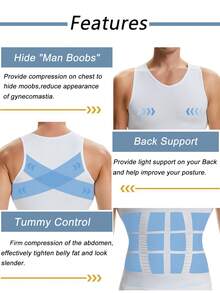 Shapewear Tank Top For Mens Tummy Control Compression V-Neck Vest Underwear Slimming Belly Boobs Gynecomastia Muscle Shirts Body Shaper Undershirts Training Sports Gym Fitness - 白色 - 查看 3