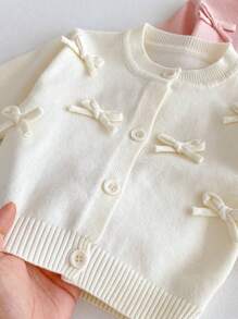 Fashionable Bow Knitted Cardigan For Baby Girls, Cute Outerwear Suitable For Autumn - Apricot - View 4