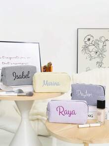 个性化伴娘化妆包，薄纱女孩化妆包，大容量化妆包，伴娘新娘礼物，化妆品收纳包，刺绣洗漱包，刺绣化妆包，伴娘化妆包，伴娘礼物，女士礼物，礼品，多用途，大容量，适合假日/度假、户外/野餐/旅行/徒步/运动/登山、商务/通勤/工作/办公室等各种场合，包包，2025万圣节配饰，日常旅行必备，旅行收纳包 - 彩色 - 查看 8