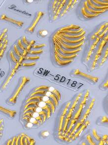 3D骷髅美甲贴纸，万圣节美甲贴纸，浮雕自粘骷髅骨头图案，哑光塑料美甲贴纸，DIY美甲装饰，奇幻主题美甲，浮雕骷髅图案装饰，骷髅手，万圣节白骨爪美甲装饰贴纸 - 彩色 - 查看 9