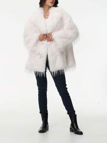 Women's Long-Haired Coat With A Large Suit Collar And Fur Coat In One Piece, White And Fashionable
