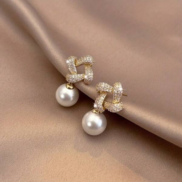 1 Pair Elegant Square Faux Pearl Drop Earrings, Luxury Fashion Jewelry For Women, Daily & Gift Occasions