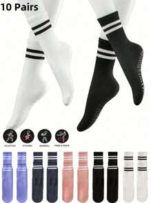 10 Pairs Non-Slip Pilates Socks, Women's Pilates Non-Slip Socks, Pilates Sticky Socks, Yoga Non-Slip Socks, Black White Pink Sports Socks - Multicolor - View 1