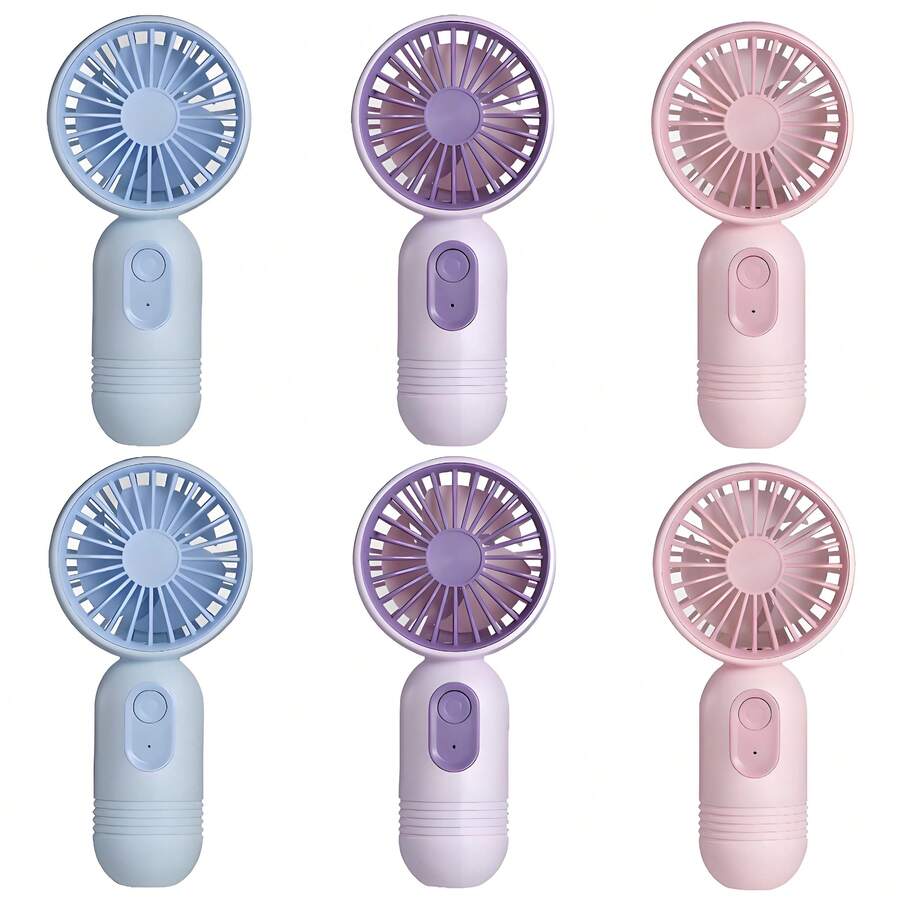 VanSmaGo Caming Fan Portable Mini Outdoor Fan Set [2/3/4/5/6/9/10 Pieces] Handheld Personal Small Fan With 3 Speed For Outdoor Travel, USB Rechargeable Battery Powered Durable Eyelash Fan, Multiple Colors - 6 cái-Xanh dương*2+Hồng*2+Tím*2 - Xem 1
