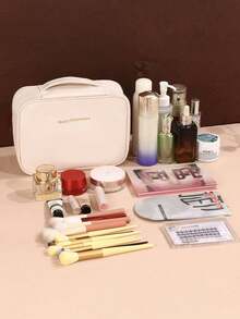 Large Capacity Double Layer Cosmetic Bag, Multifunctional Travel Storage Bag,PU Leather Waterproof Cosmetic Bag, Cosmetic Storage Bag, Lightweight Toiletries Cosmetic Bag, Large Capacity Toiletries Bag With Dividers, Cosmetic Travel Bag, Travel Essentials,Christmas Gifts,Pouch,Travel,Gifts For Women Travel Essential,Pouch,Clutch / Small Handbag, Makeup Organizer,Makeup Organize,Pouch,Brush Holder,Mini Pouch,Large Capacity Pouch,Gifts For Women,Christmas Gifts,Gift Ideas For Women - Multicolor - View 5