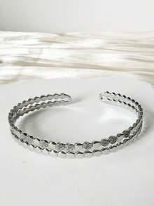 1 件 18k 镀金时尚女士蜂巢几何菱形开口手镯 - 金色 - 查看 6