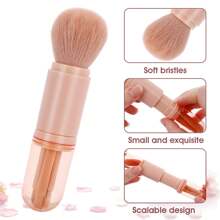 Set de brochas de maquillaje mini 4 en 1, brocas de viaje portátiles y reutilizables con brocha para labios, broca para iluminador, pincel para ojos, cepillo para base, incluye 3 esponjas de teardrop negras, excelente para maquillaje sobre la marcha