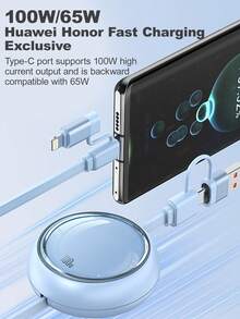 四合一 100W（MAX）快速充电充电器线和可伸缩一拖三线，TPE 充电数据线兼容 Iphone16/15/14/13/12/11/ S24/S23/S22/S21/Vivo/OPPO 系列，兼容小米，兼容华为，兼容 MacBook/iPad/移动电源/Air Pods Pro/iPad，高效充电线，礼物，返校用品兼容 、Android、相机、MP3 通用适配器 - 彩色 - 查看 6