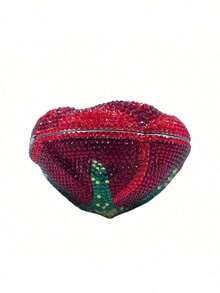 Women Sparkly Crystal Clutch Purse Diamond Round Rose Flower Evening Bag Formal Rhinestone Handbags Wedding Purse - Đỏ - Xem 3