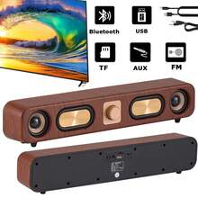 Dazone Retro Bluetooth Soundbar Speaker – 15.3" Wood Grain Wireless Home Audio With FM Radio, TF Card/USB Input, Aux-In, And Hands-Free Calling, Surround Stereo Sound Subwoofer - 15.3-in L - 查看 4