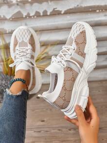 Zapatillas de moda para mujer, zapatos casuales de tela de punto transpirable, zapatos para correr de tela transpirable, zapatos de suela baja para todas las estaciones, zapatos de cordones de unicolor para exteriores, suela suave y cómoda, adecuados para todas las estaciones