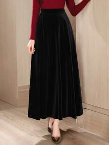 女士优雅天鹅绒A字裙，秋冬