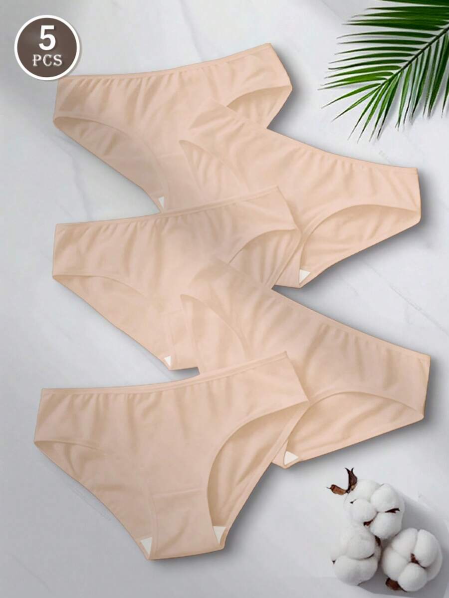 5件套休闲 - 舒适简约休闲 - 运动休闲针织面料家居服无缝睡衣高弹力纯色低腰女士内衣，肤色 - 米色 - 查看 1