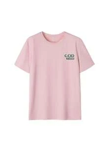 Women's Petite Size GOD Slogan Graphic Round Neck Short Sleeved T-Shirt , Casual Loose And Versatile Holiday Style Oversize Tops, Fashionable Summer Suitable For Daily Holiday Wear