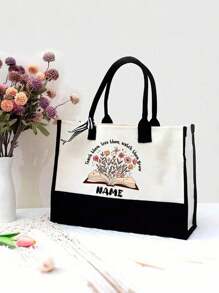 Customizable Teacher Handbag For Teachers And Classmates During Back-To-School Season, Durable Nylon Foldable Large Capacity Women's Handbag With Tassel Handle, Perfect Gift For Teachers' Day, Thanksgiving, Work, Travel And Beach Use, Educational Themed Design, Sturdy Load-Bearing Handle