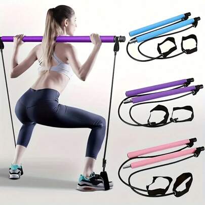 1 Set Of Multifunctional Detachable Combination Yoga And Pilates Sticks, Equipped With Resistance Bands And Stainless Steel Fitness Sticks, Suitable For Both Women And Men, Home Gym Exercises, Squat Yoga And Pilates, As Well As Body Shaping