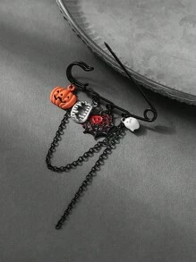 1pc Halloween Limited-Edition Styling Brooch Pin With Pumpkin, Ghost & Spider Whimsical Elements, Festive Vibe