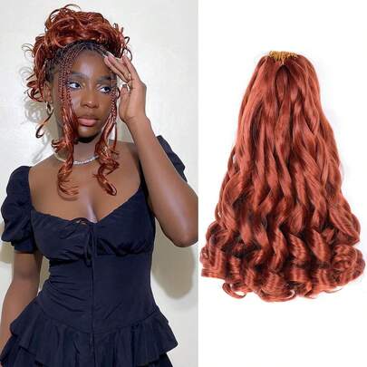 12/16/24英寸预拉伸法式卷发合成接发，1/3/8束装，轻盈舒适，适合女性，蓬松波浪编发，自然黑，350克