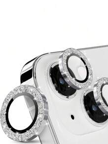 3 pezzi Pellicola protettiva per obiettivo fotocamera con glitter, compatibile con 16/15/15 Plus, durezza 9H, resistente ai graffi, accessorio di moda, adatto per uso quotidiano, in ufficio e a casa, copertura completa per fotocamera del telefono a prova di acqua, urti e impronte digitali, con cristalli scintillanti (glitter argento)