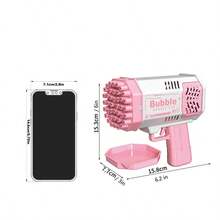 1入太空燈泡機40孔迷你加特林電動泡泡機手持式兒童戶外玩具，親子互動兒童生日禮物 - 粉色 - 查看 6