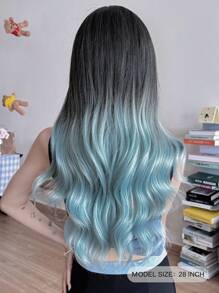 NAMM 28 英寸小号蕾丝前假发，渐变蓝色长波浪假发，适合女士中分发质，2*0.5 U 部分，合成耐热纤维假发，适合女孩日常派对、角色扮演、音乐节、街头装扮、樱花节、角色扮演动漫或服装使用 - 漸層 - 查看 3