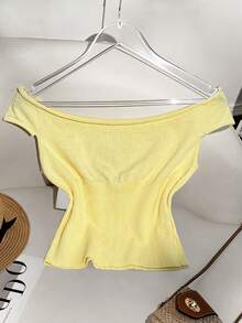 女士休闲纯色修身常规单肩领针织上衣性感露肩无袖紧身衣丁字裤紧身衣外出上衣修身 Y2K 可爱衬衫，春夏秋季