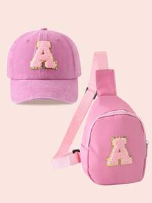2pcs/Set Girls' Pink Baseball Cap With 26 Letter Truck Cap & Mini Backpack Set, Lightweight Portable Coin Purse, Suitable For Daily Outdoor Sun Protection