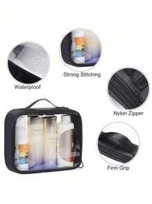 Sac de maquillage transparent avec fermeture éclair, sac cosmétique en PVC transparent, organisateur de voyage portable et imperméable