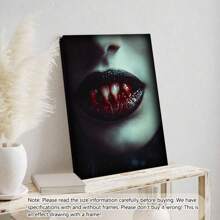 1 件无框哥特式吸血鬼帆布印刷品 - 吸血鬼牙齿印刷品、黑暗乡村风格艺术、哥特式美学、恐怖艺术印刷品、吸血鬼核心、黑暗幻想海报、墙壁艺术、房间装饰用品、秋季、万圣节、现代、复古（可选框架）