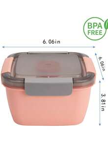 1pc All-In-One Salad Container - Large Salad Bowl, Bento Box Tray, Leak-Proof Dressing Container, Sealed Lid, Adult Healthy Lunch Fork; Dishwasher/Microwave Friendly, Kitchen, Christmas Gift - Multicolor - View 5