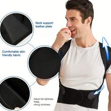 男女可调节肩部姿势矫正器 - 黑色织物背部支架带绑带设计，提供脊柱支撑并改善不良姿势，非常适合母亲节、情人节和复活节礼物，姿势矫正器|可调节绑带设计|舒适贴合，姿势矫正器支架万圣节圣诞节