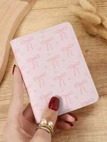 粉色蝴蝶结爱心图案迷你钱包，时尚简约卡包，纤薄轻巧便携，可装现金、身份证、信用卡、硬币，适合作为生日、周年纪念礼物送给爱人、女性、女孩、青少年、大学生、男士 - 粉色 - 查看 7