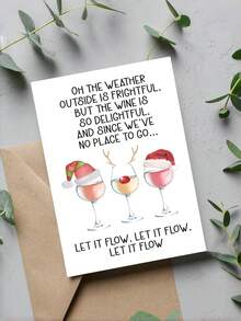 1 pièce Carte de Noël amusante avec enveloppe - Carte de vœux de fête pour amateur de vin, design festif "Laissez-le neiger" pour les amis, la famille et les collègues - Multicolore - Voir 8