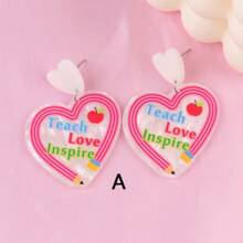 4/2pcs Colorful Pencil, Book Acrylic Stud Earrings, Cartoon Dangle Earrings, Suitable For Teacher's Day, Graduation, Back To School, Party, Street Style, Vacation, Daily Wear, Halloween, Christmas (No Card Included)