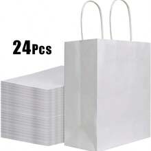 24 个中号 16x22x8cm、27x21x11cm、33x25x12cm 白色牛皮纸袋，可重复使用礼品袋、袋子、派对礼品袋、婚礼袋、朋友礼品袋 - 白色 - 查看 2