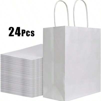 24pcs Medium Size 16x22x8cm, 27x21x11cm, 33x25x12cm White Kraft Paper Bags, Reusable Gift Bags, Bags, Party Favor Bags, Wedding Bags, Gift Bags For Friends