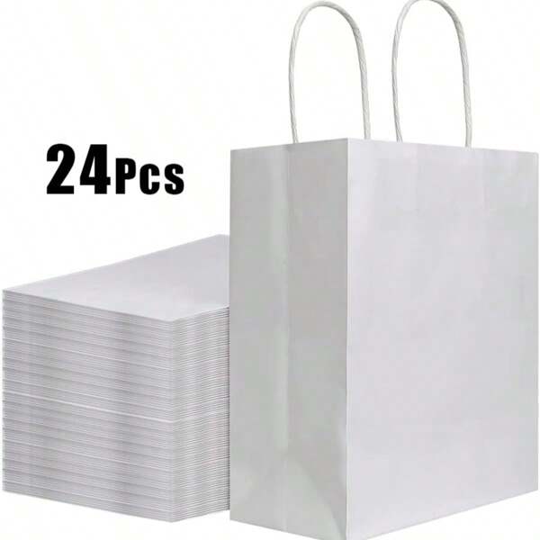 24pcs Medium Size 16x22x8cm, 27x21x11cm, 33x25x12cm White Kraft Paper Bags, Reusable Gift Bags, Bags, Party Favor Bags, Wedding Bags, Gift Bags For Friends
