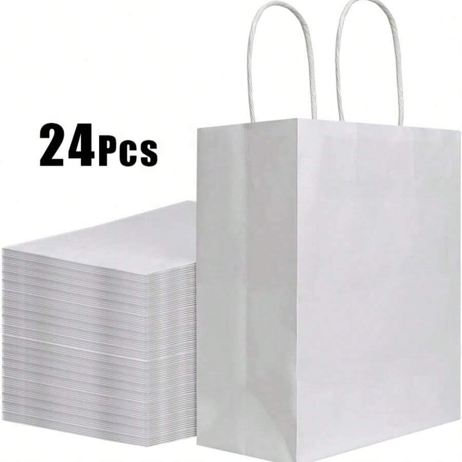 24 个中号 16x22x8cm、27x21x11cm、33x25x12cm 白色牛皮纸袋，可重复使用礼品袋、袋子、派对礼品袋、婚礼袋、朋友礼品袋
