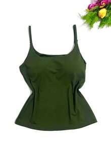 Women's Tank Top. Thin Strap With Padding, Flannel Ribbed Material - 綠色 - 查看 1