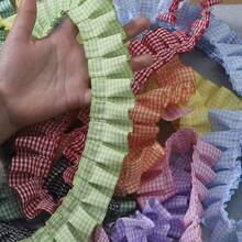 Vải viền xếp nếp gingham rực rỡ 1 yard - Ruy băng ren màu hồng, đỏ, xanh lá, xanh dương, đen dùng cho đồ thủ công tự làm và quần áo búp bê, vải ren - Nhiều màu - Xem 6