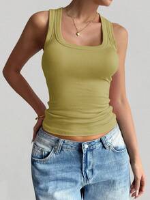 GAOVOT 女士夏季Y2K性感百搭休闲运动家居方领上衣 - 芥末黃 - 查看 5