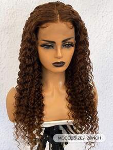 200% 密度 13x6 耳到耳深卷蕾丝前假发，预先拔下婴儿头发，带婴儿头发深波浪高清透明蕾丝前假发，天然黑色巴西真人头发，适合女性混合发蕾丝，打造自然外观，完美的圣诞礼物 - 棕色 - 查看 6