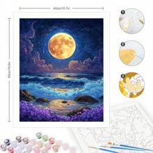 1 Stück DIY Malen nach Zahlen Set für Erwachsene Meer Mond Wandkunst Bild Acrylgemälde auf Leinwand für Heimdekoration 40x50 cm/16x20 Zoll ohne Rahmen
