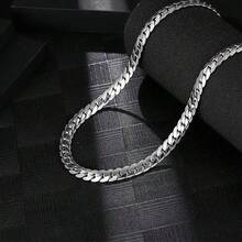 MONALLY 1pc Unisex Stainless Steel Hip Hop Style Silver Chain Necklace, Versatile For Father's Day, Birthday, Anniversary, And Daily Wear - Silver - View 6